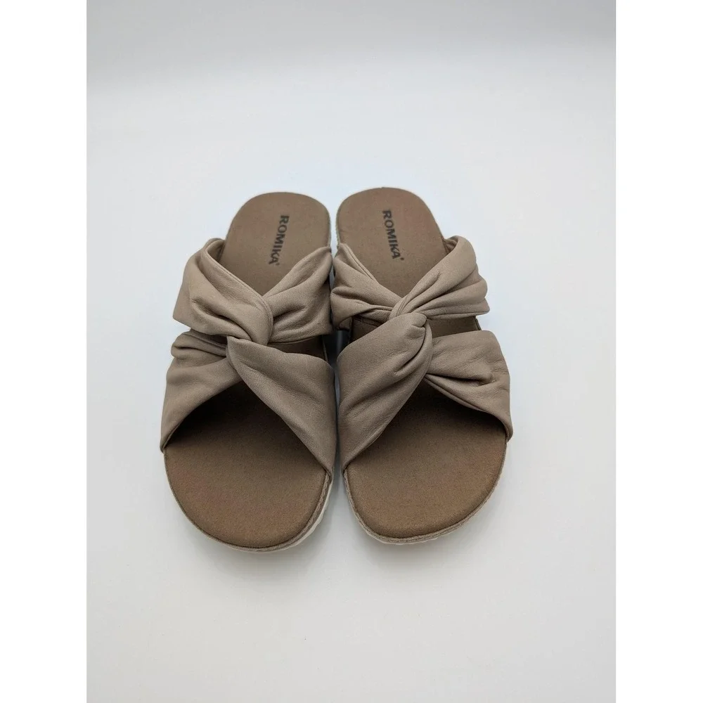 Romika Shoes Womens Size 6.5‎ Beige Slide Sandals Knot Wedge Cushioned Comfort